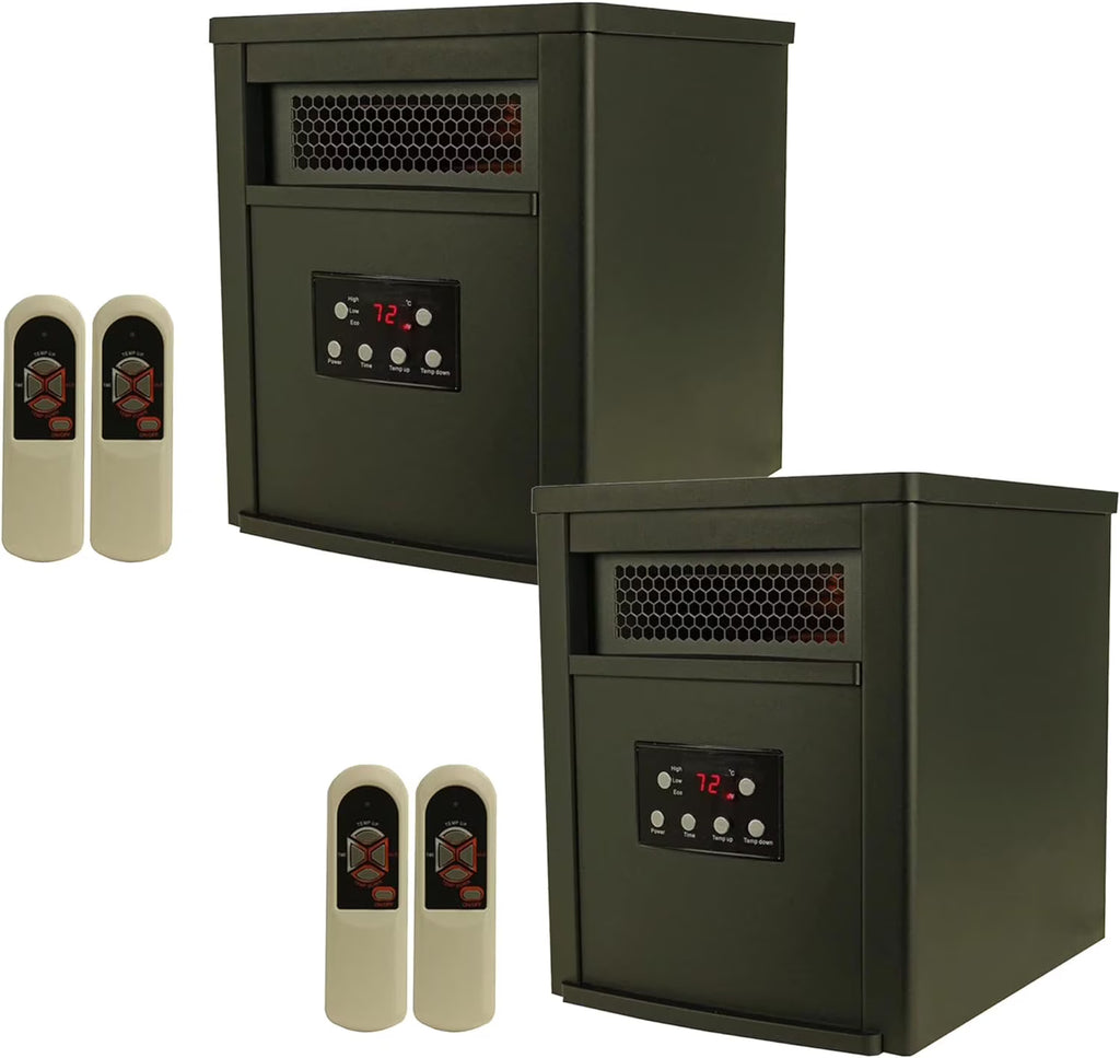 1500W Portable Electric Infrared Quartz Space Heater with Remote Control, Black (2 Pack) W849323