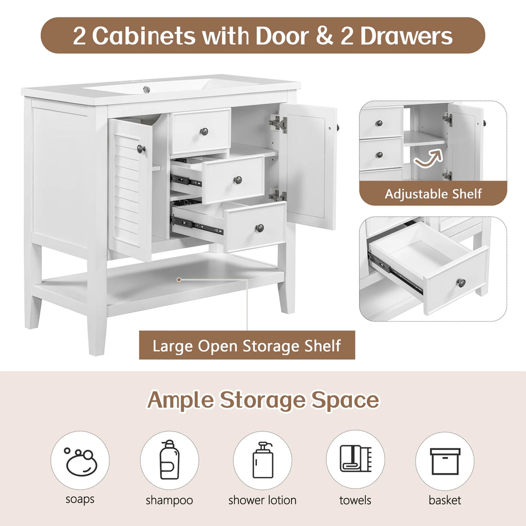 36" White Bathroom Vanity with Ceramic Basin Z2842