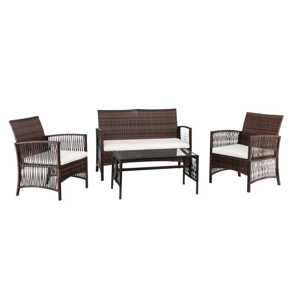 PE Rattan 4PCS Outdoor Conversation Set Patio Wicker Furniture Sofa Set O15977