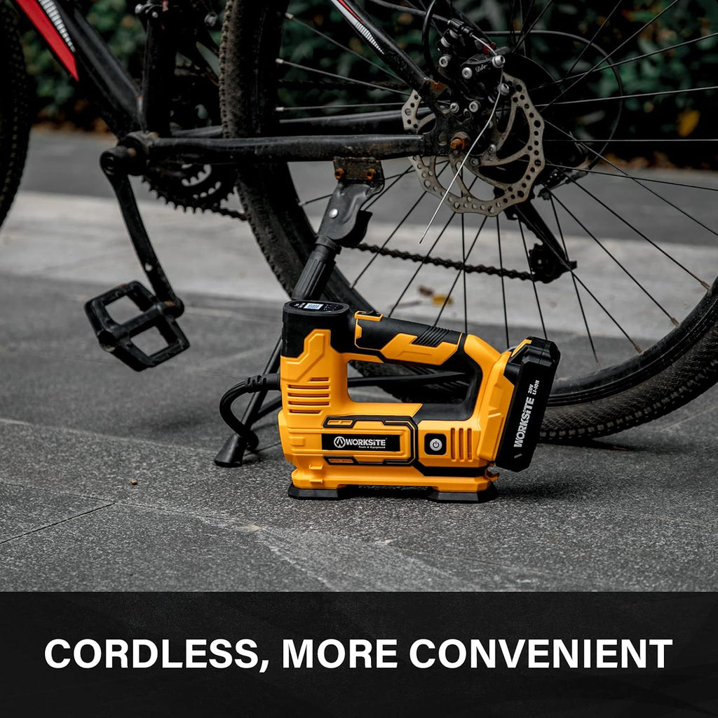 Tire Inflator Air Compressor Portable, 20V Cordless Tire Pump 150 PSI with Digital Pressure Gauge, Rechargeable Li-ion Battery and 12V Car Power Adapter Pack of 2 O863