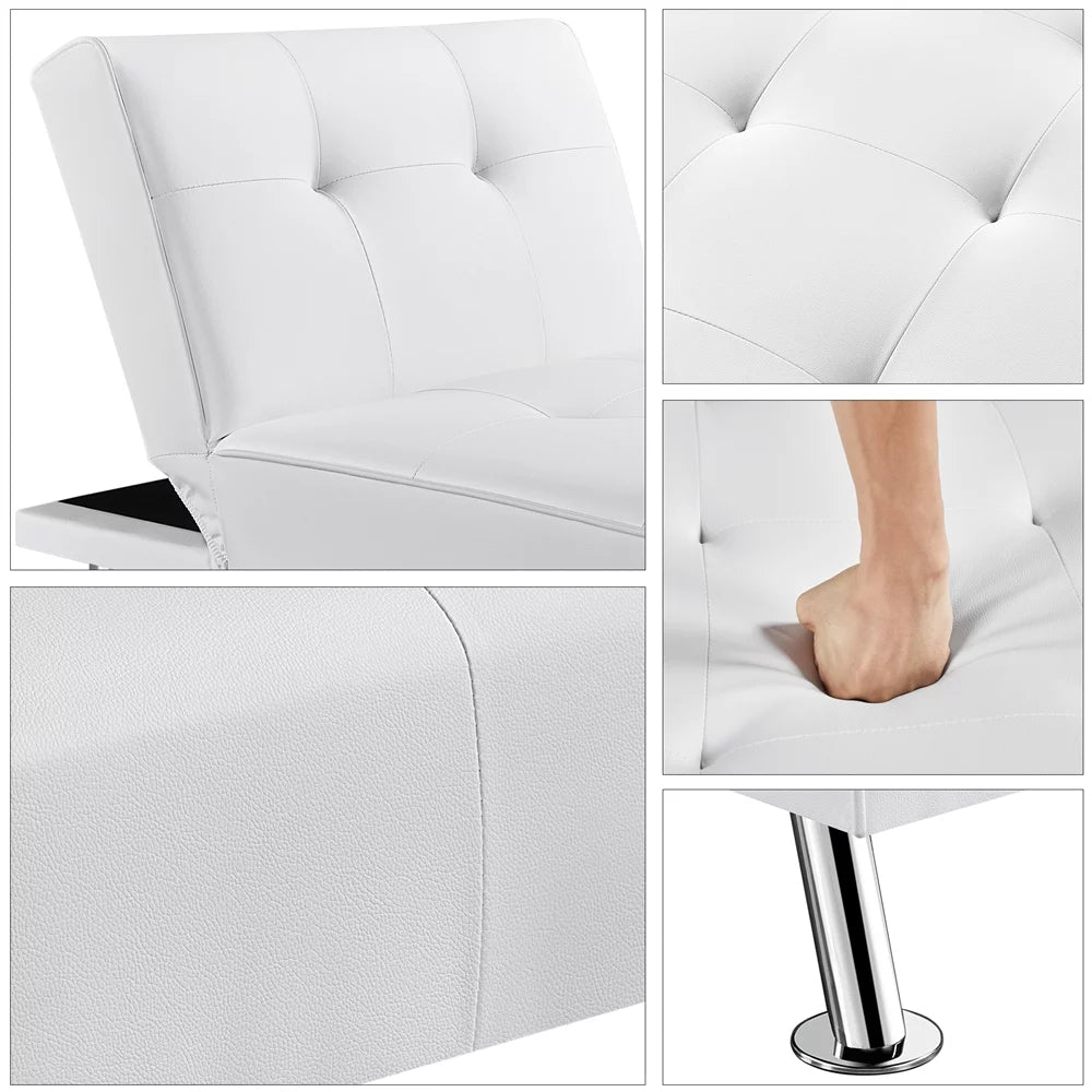 White Faux Leather Convertible Futon Chaise Lounge V628