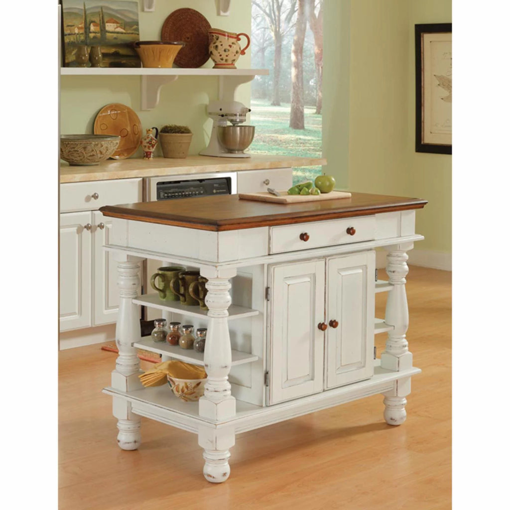 Off White Wood Kitchen Island with Storage and Open Shelves O97883