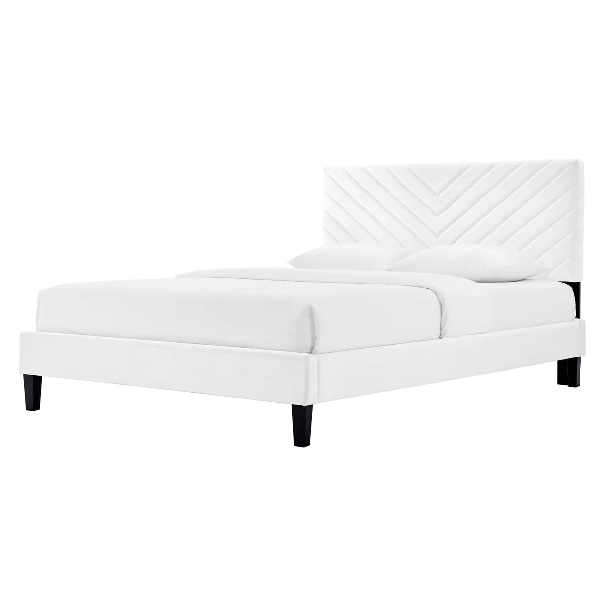 White Velvet Twin Size Platform Bed Frame H45994