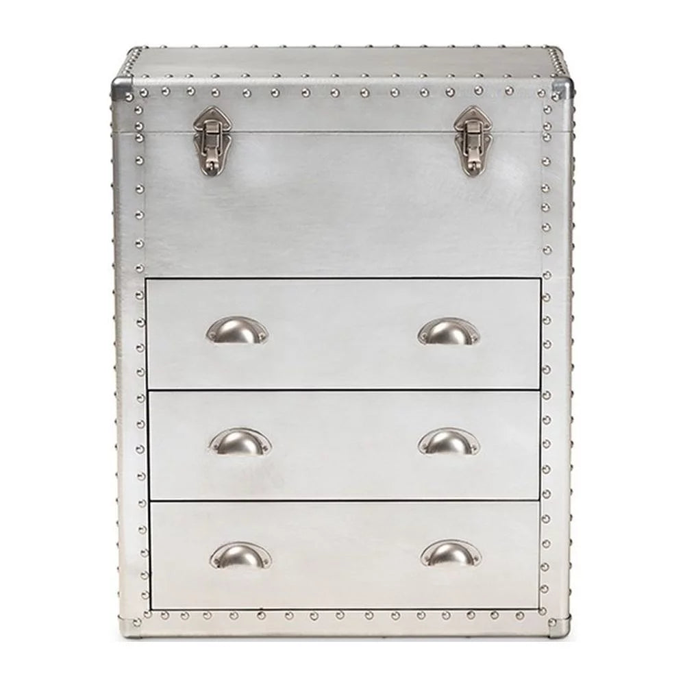 Silver Metal 3 Drawer Accent Storage Chest D7203