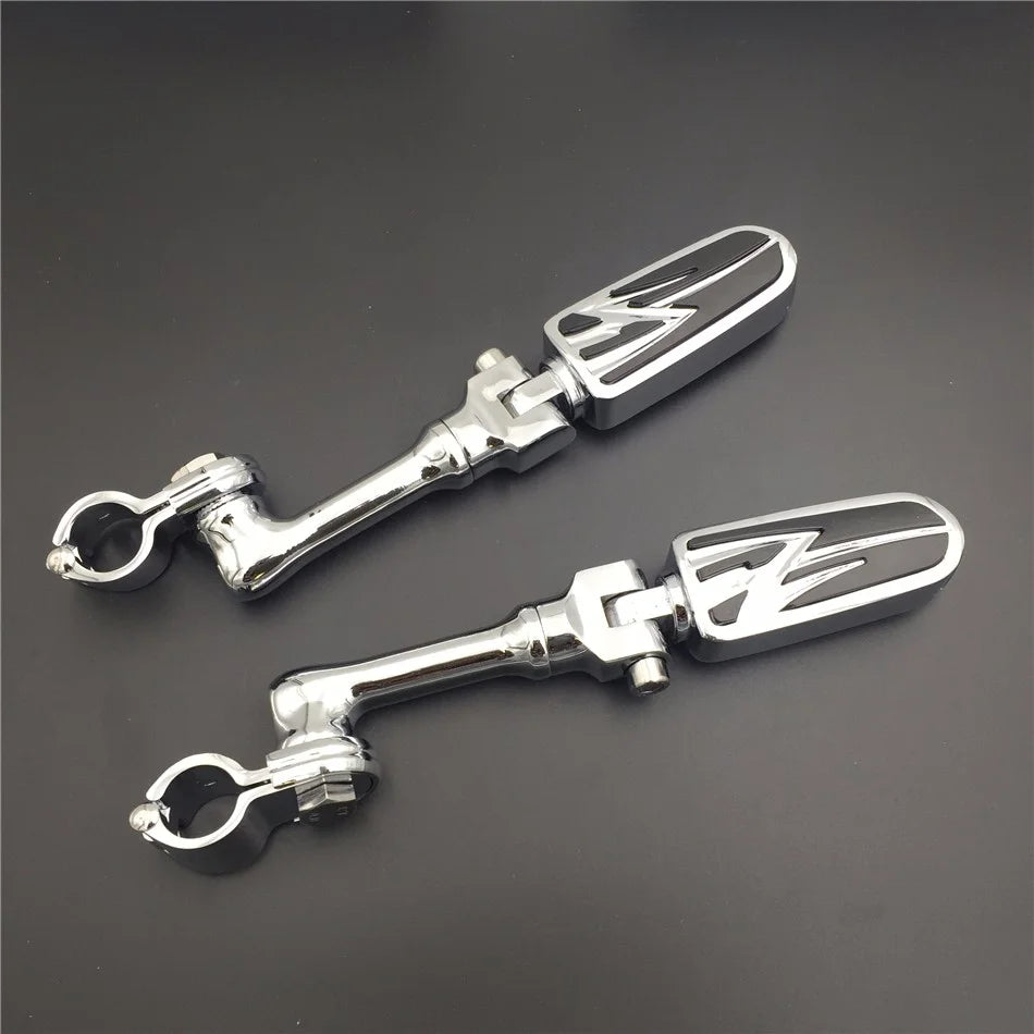 Chrome Angled Mounting Kit Foot Peg for Bike with 1.25" Front Engine Guard Frame Tube O4403