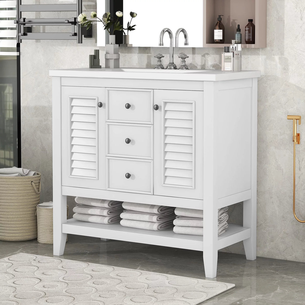36" White Bathroom Vanity with Ceramic Basin Z2842