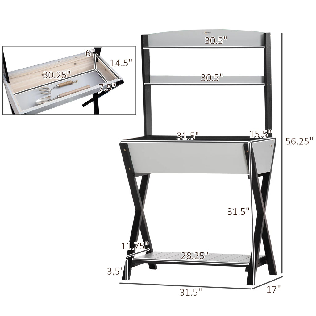 Wood Potting Bench Table with Storage Box A6194