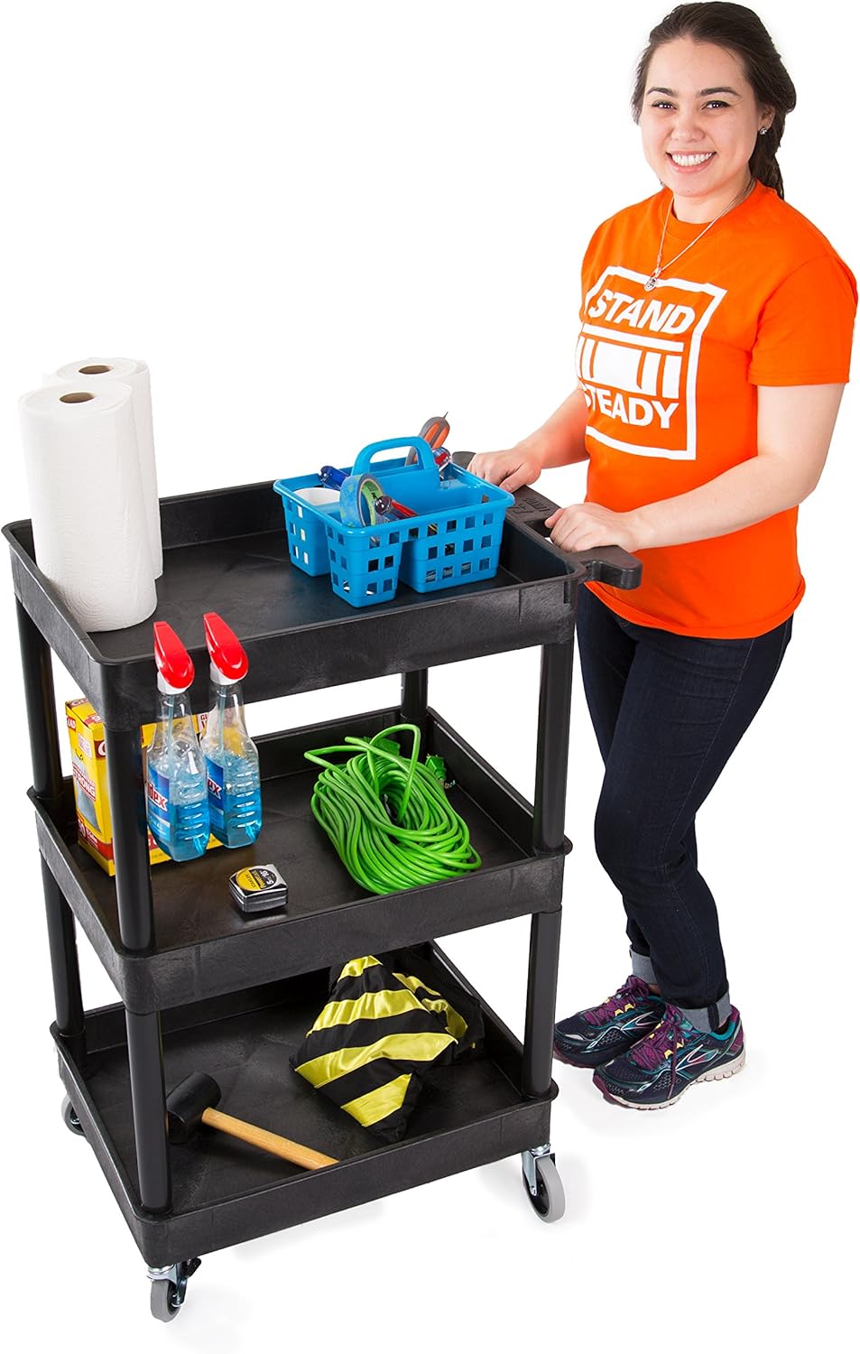 Compact 3 Shelf Heavy Duty Utility Cart with Deep Shelves, Gray R938