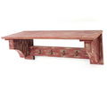 Distressed Red Wooden Wall Shelf with 4 Hooks W105