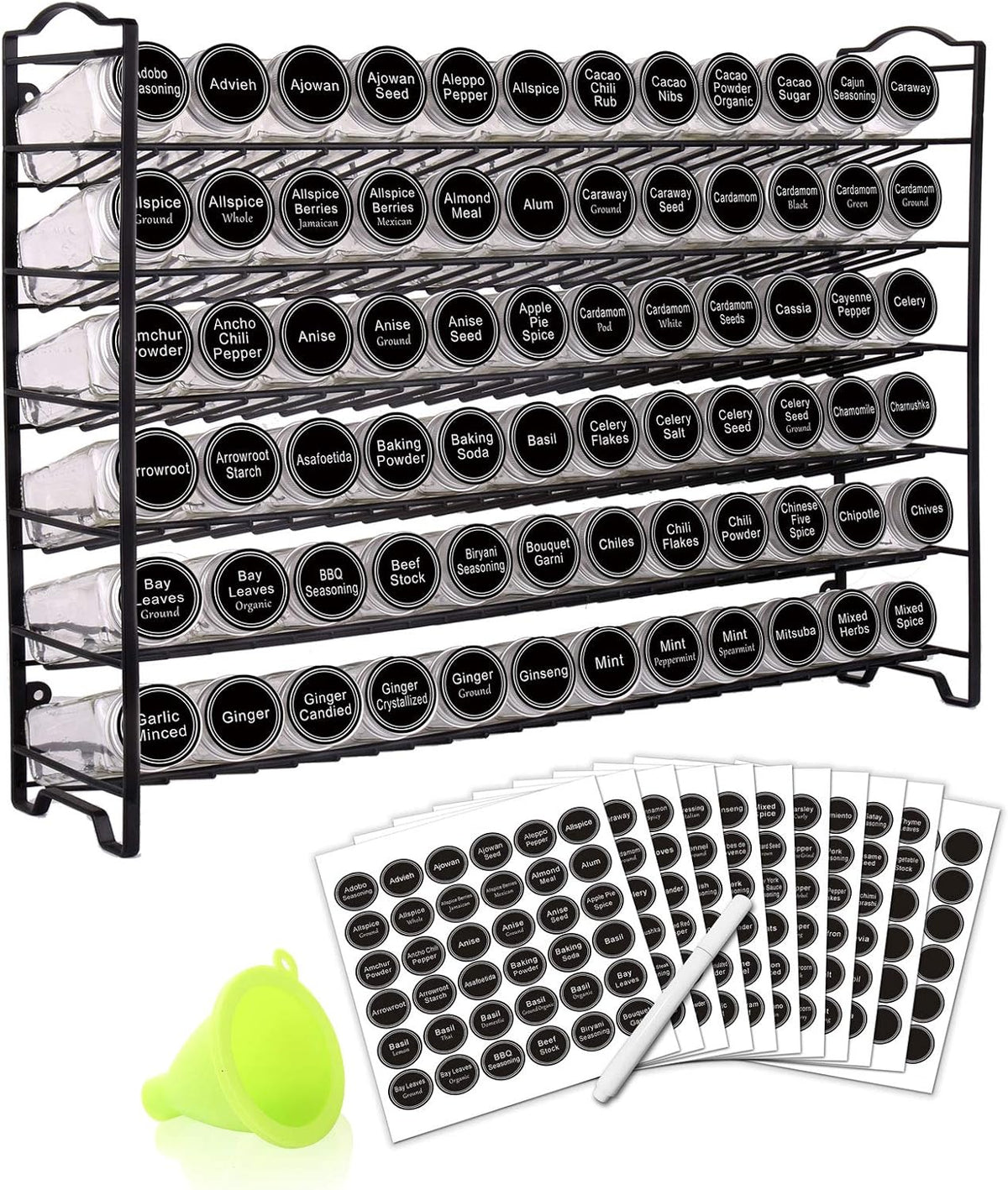 72 Empty Square Spice Jars Spice Rack Organizer with Labels and Funnel B744723