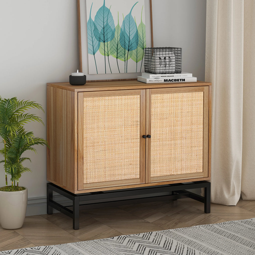 Rattan Storage Cabinet with 2 Doors and 1 Adjustable Shelf V937