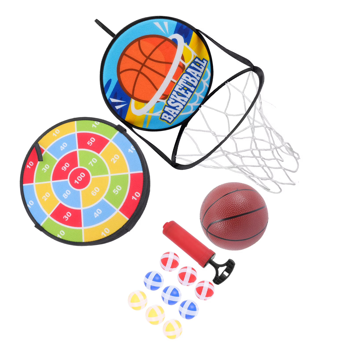 Double Sided Basketball Hoop Dart Board Sticky Ball Set A327802
