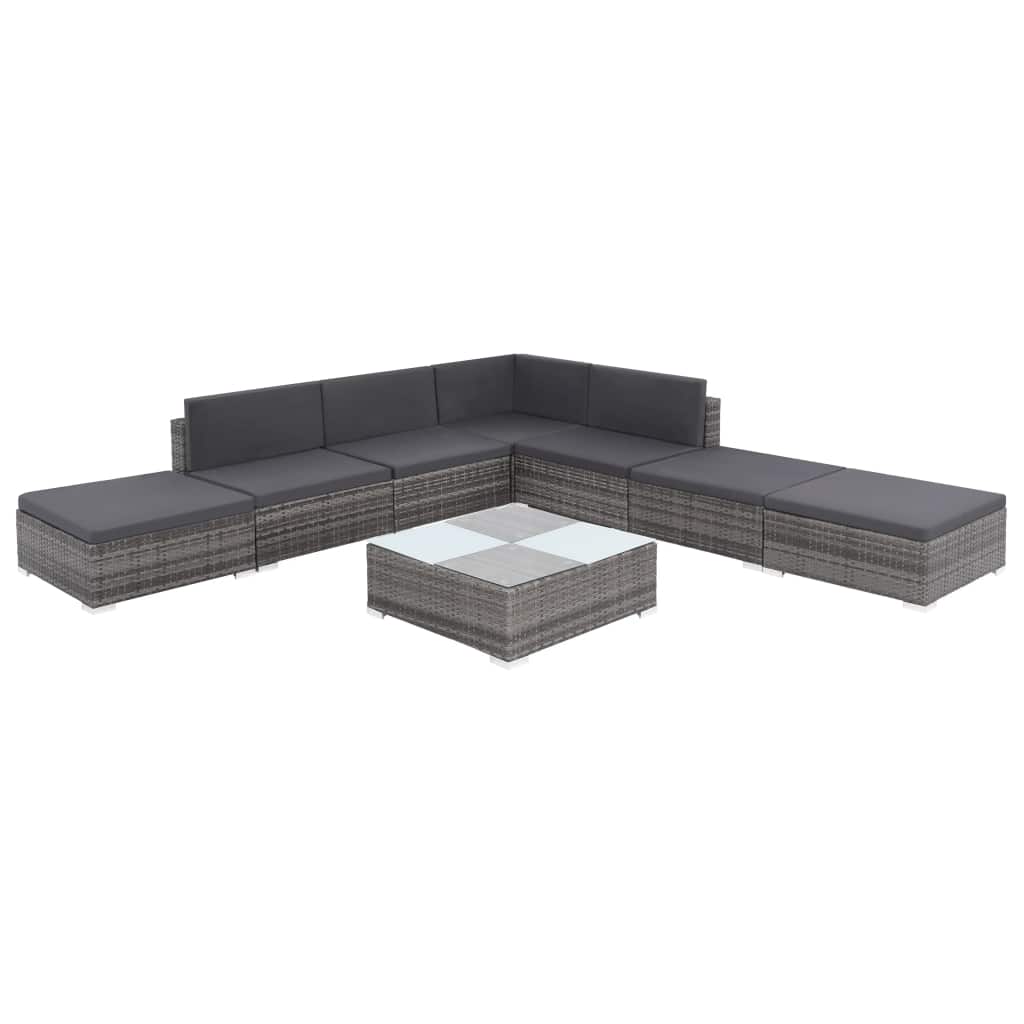 8 Piece Gray Poly Rattan Outdoor Sectional Sofa Set with Ottoman and Coffee Table F763