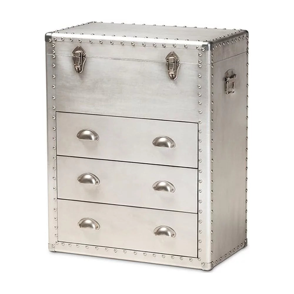 Silver Metal 3 Drawer Accent Storage Chest D7203