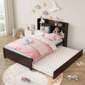 Twin Bed Frame with Trundle and Storage Bookcase Y75595