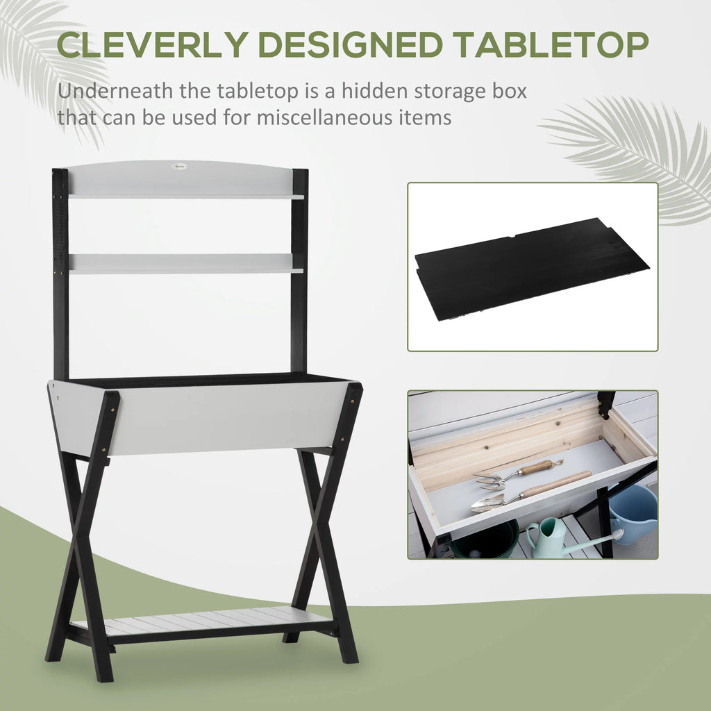Wood Potting Bench Table with Storage Box A6194