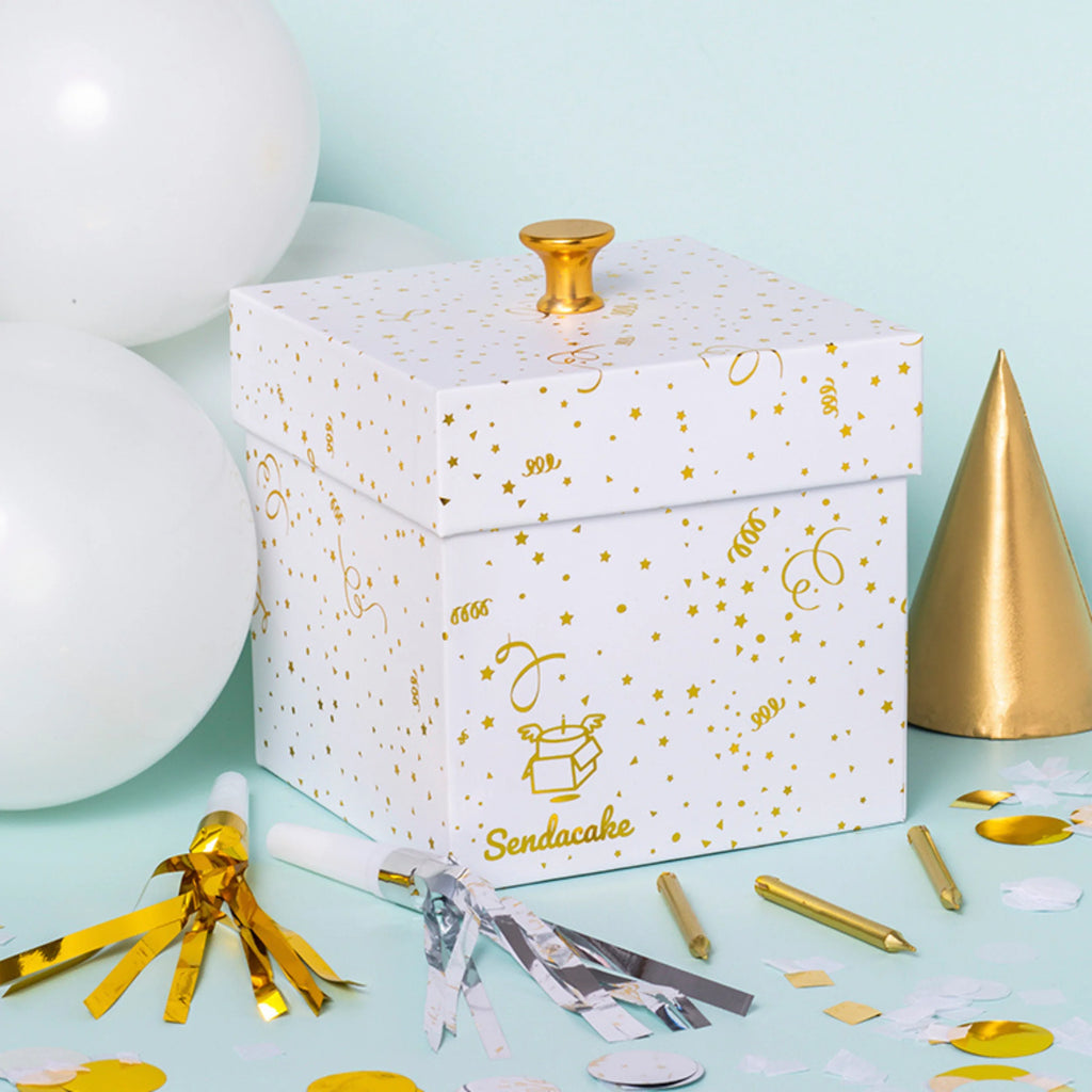 White & Gold Foil Cake & Flowers Gift Box N6389
