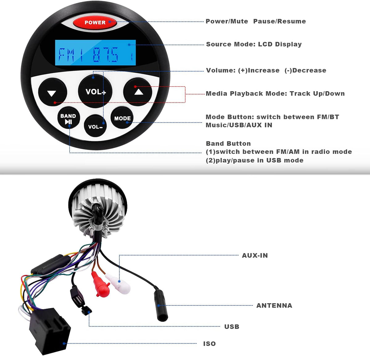 Marine Stereo and Speaker Package with Bluetooth MP3 USB AM FM Radio and 4 Inch Black Speakers I537695