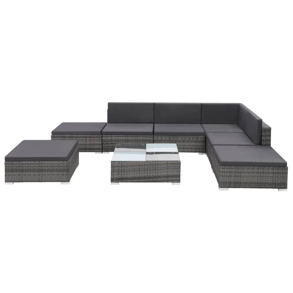 8 Piece Gray Poly Rattan Outdoor Sectional Sofa Set with Ottoman and Coffee Table F763