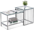 Silver Glass Coffee Table Set with Metal Base D1081