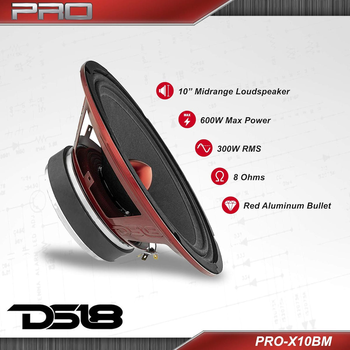 Red Steel Basket 10 Midrange 600W Max 300W RMS 8 Ohms Car Speaker Q9755