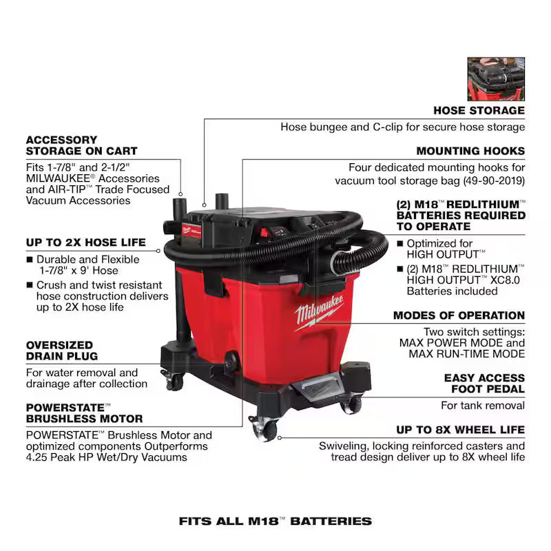 9 Gal. Cordless Wet/Dry Shop Vacuum Kit with Swiveling Palm Brush Tool X710