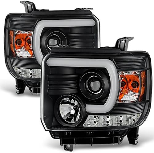 Black C-Shape LED DRL Projector Headlights Pair L179