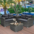 4 Pieces PE Rattan Sectional Sofa Set with Glass Table K171