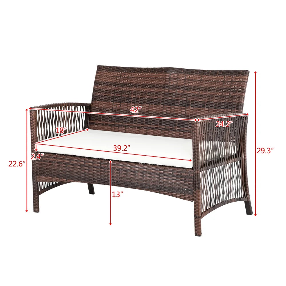 PE Rattan 4PCS Outdoor Conversation Set Patio Wicker Furniture Sofa Set O15977