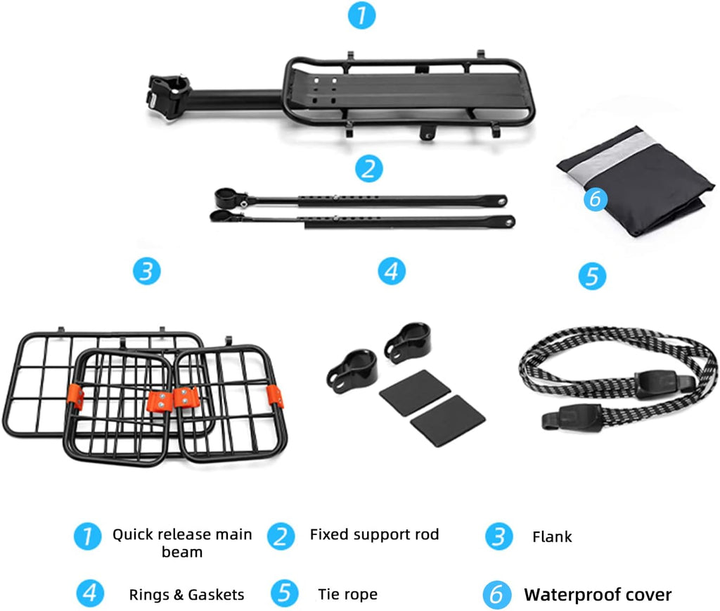 Bike Rear Rack with Basket, 165 LB Load, Aluminum Alloy, Quick Release, Pack of 2 G1879