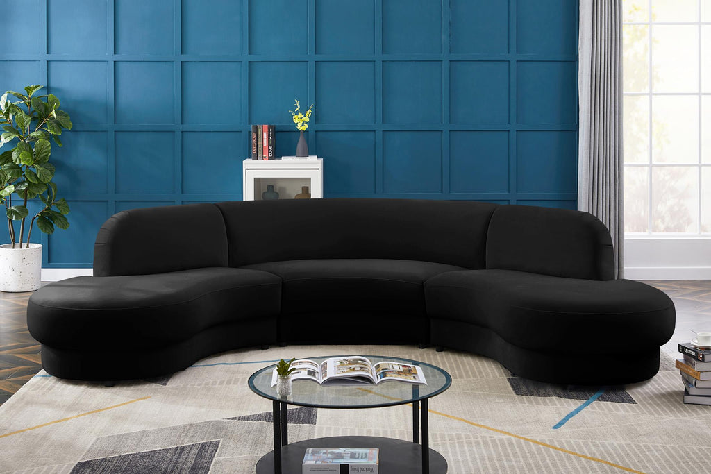 Black Velvet Sectional Sofa O83913