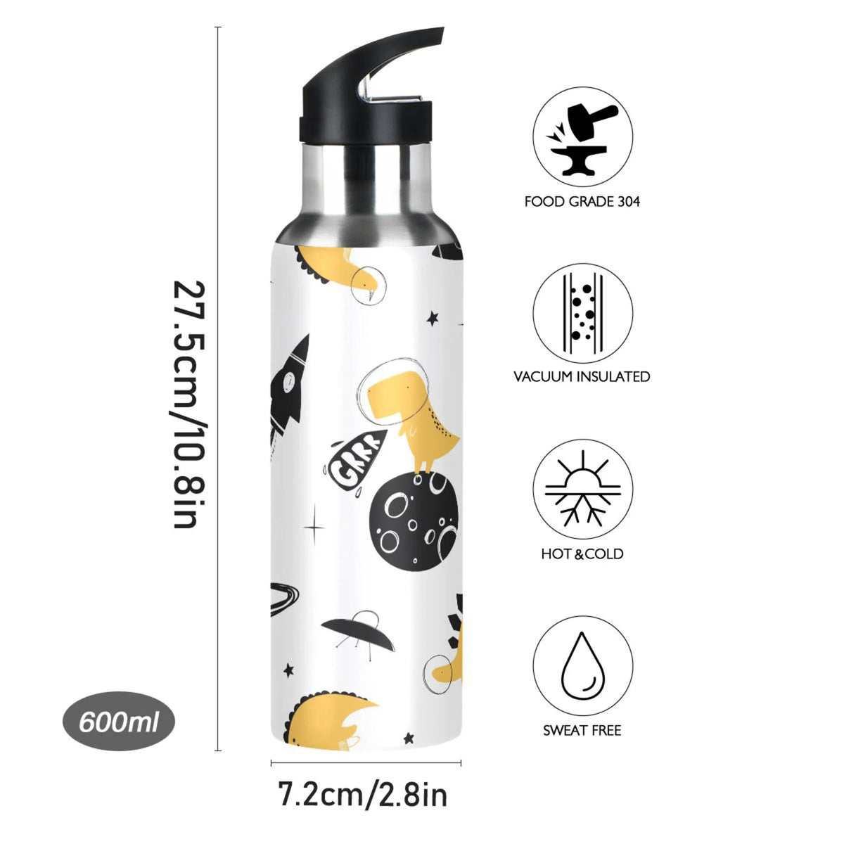 Stainless Steel Insulated Thermos Vacuum Flask Water Bottle with Straw Lid A78167