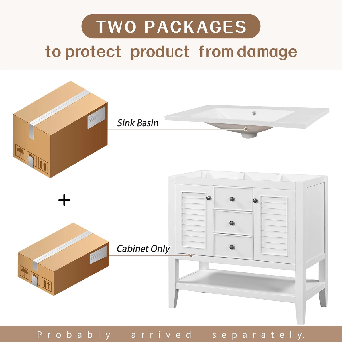 36" White Bathroom Vanity with Ceramic Basin Z2842