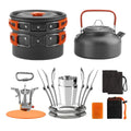 Camping Cookware Mess Kit Pot Pan Kettle Cooking Set Tableware with Spoon Fork Cutter I927851