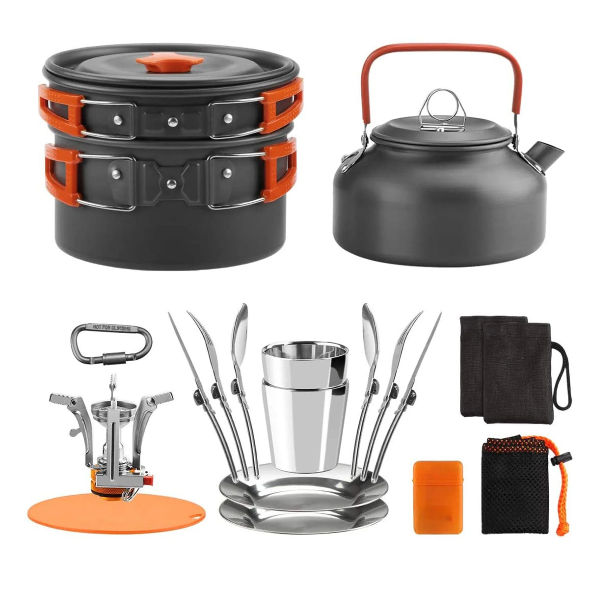 Camping Cookware Mess Kit Pot Pan Kettle Cooking Set Tableware with Spoon Fork Cutter I927851