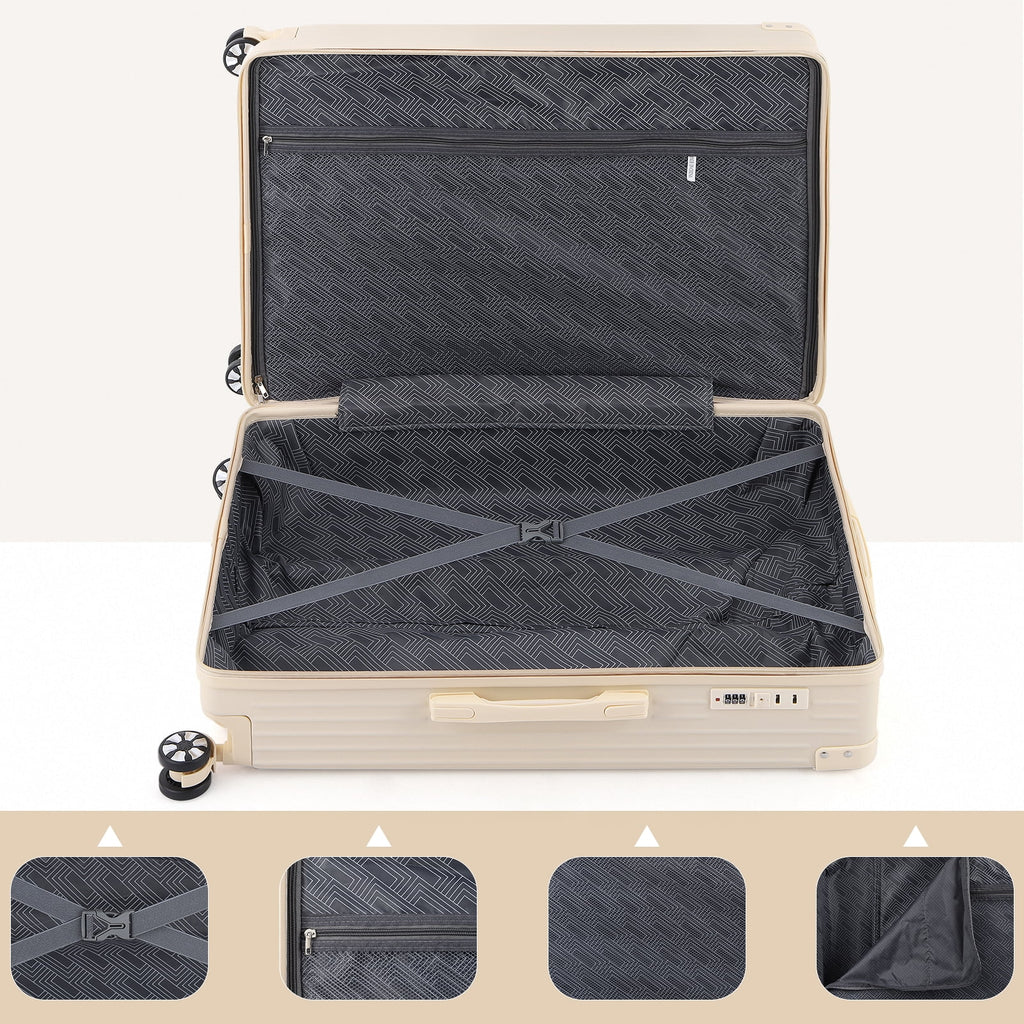 Cream Beige 5PCS Travel Luggage Set with Makeup Case K349087