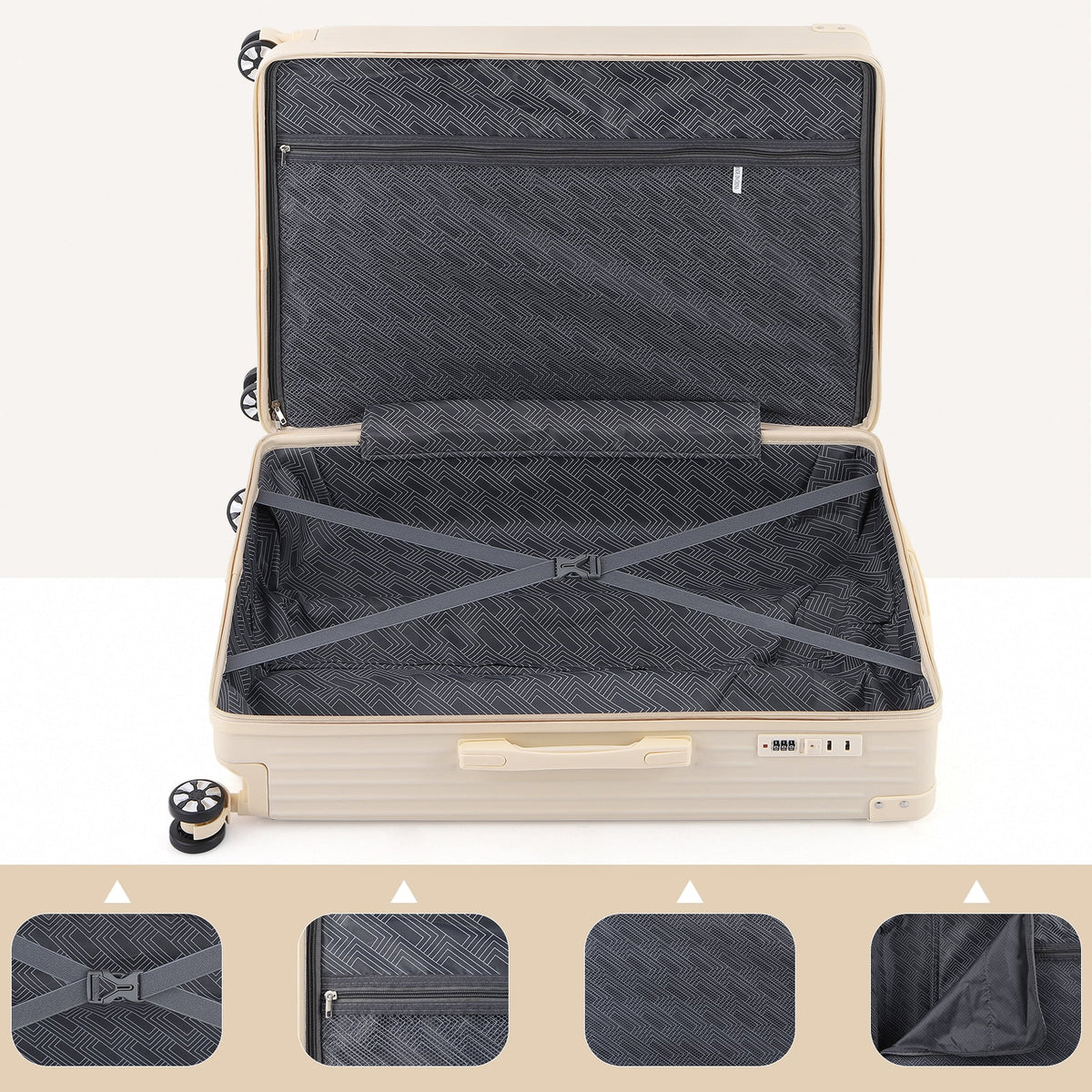 Cream Beige 5PCS Travel Luggage Set with Makeup Case K349087