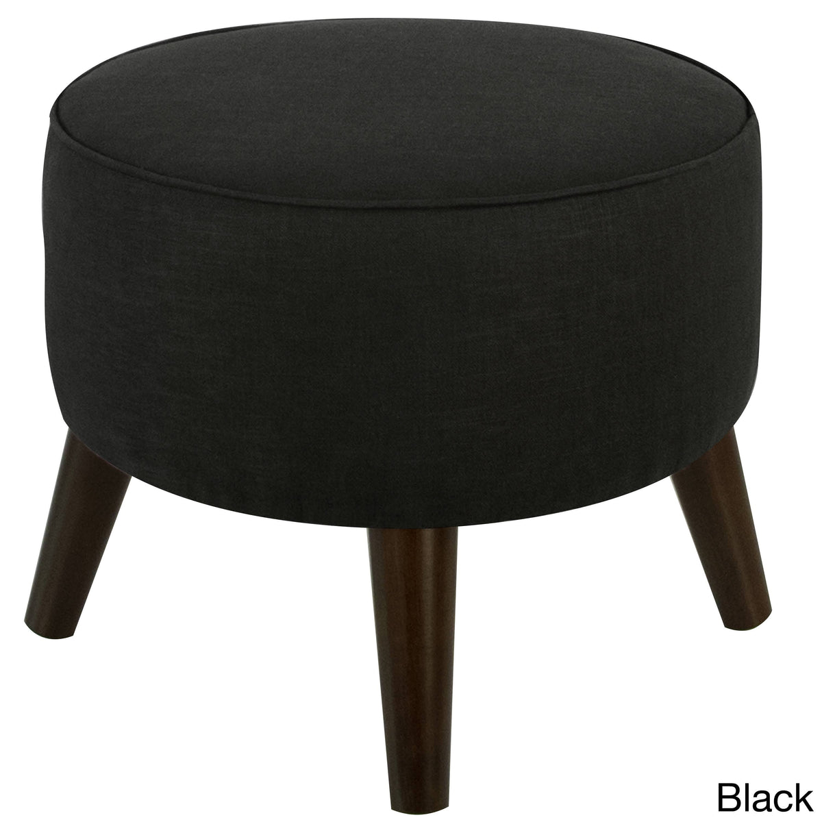 Black Linen Round Ottoman O456