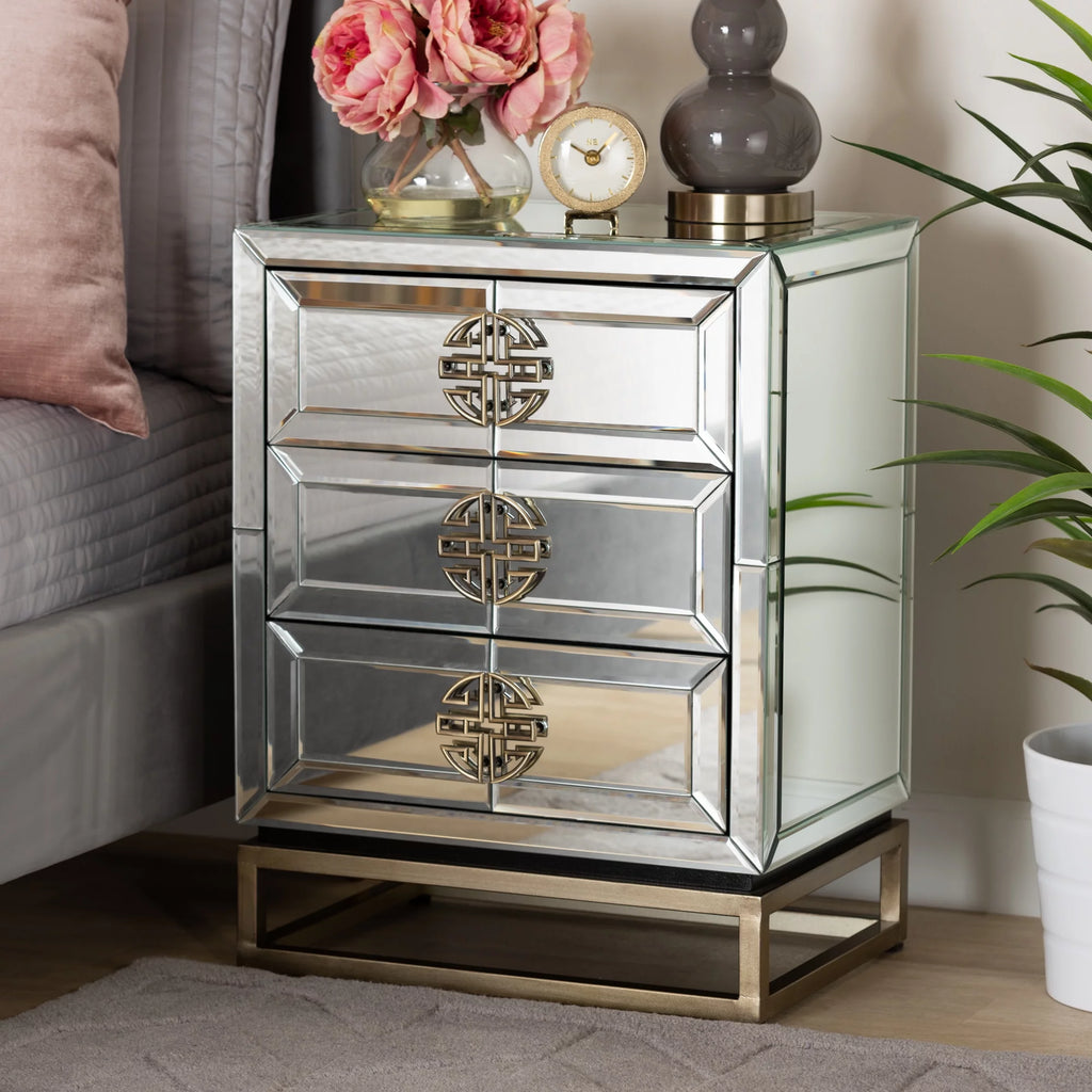 Mirrored Antique Bronze 3-Drawer End Table K45440