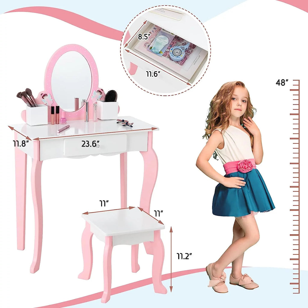Kids Vanity Set with Mirror and Stool S7804