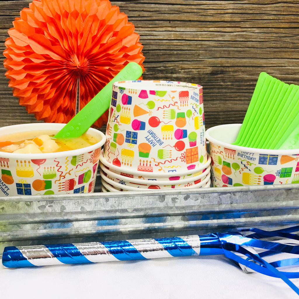 16 Pk Birthday Ice Cream Kit with 8 Oz Cups, Spoons, Umbrellas A596064