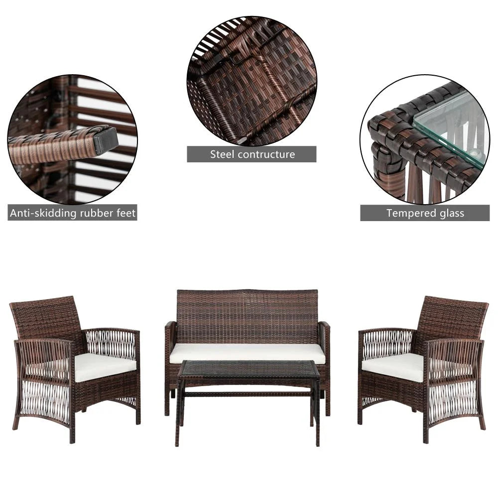 PE Rattan 4PCS Outdoor Conversation Set Patio Wicker Furniture Sofa Set O15977