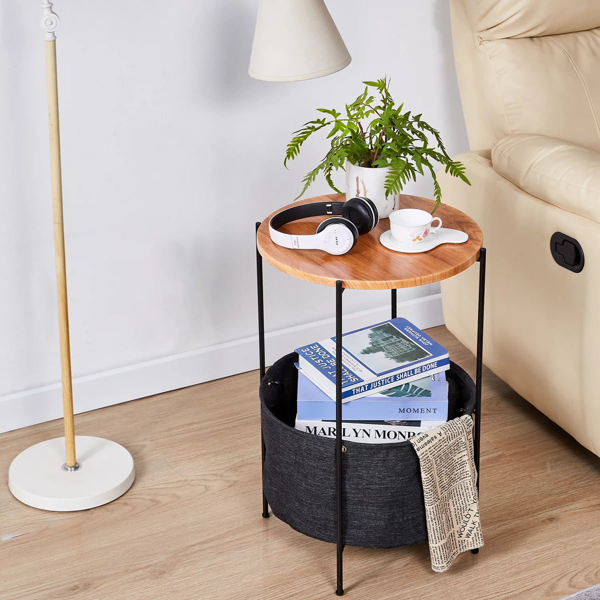 Small End Table Nightstand with Fabric Storage G87563