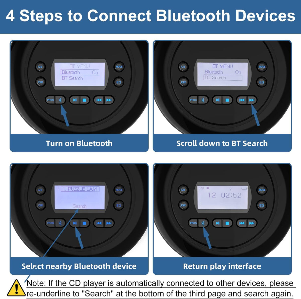 Pack of 2 Portable Bluetooth CD Player with Dual Headphone Jack T35048