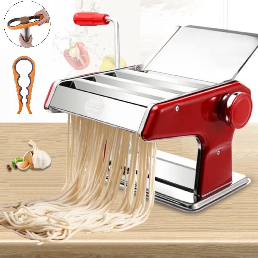 Stainless Steel Manual Pasta Maker Machine with 3 Cutters, 8.7 inches Q96065