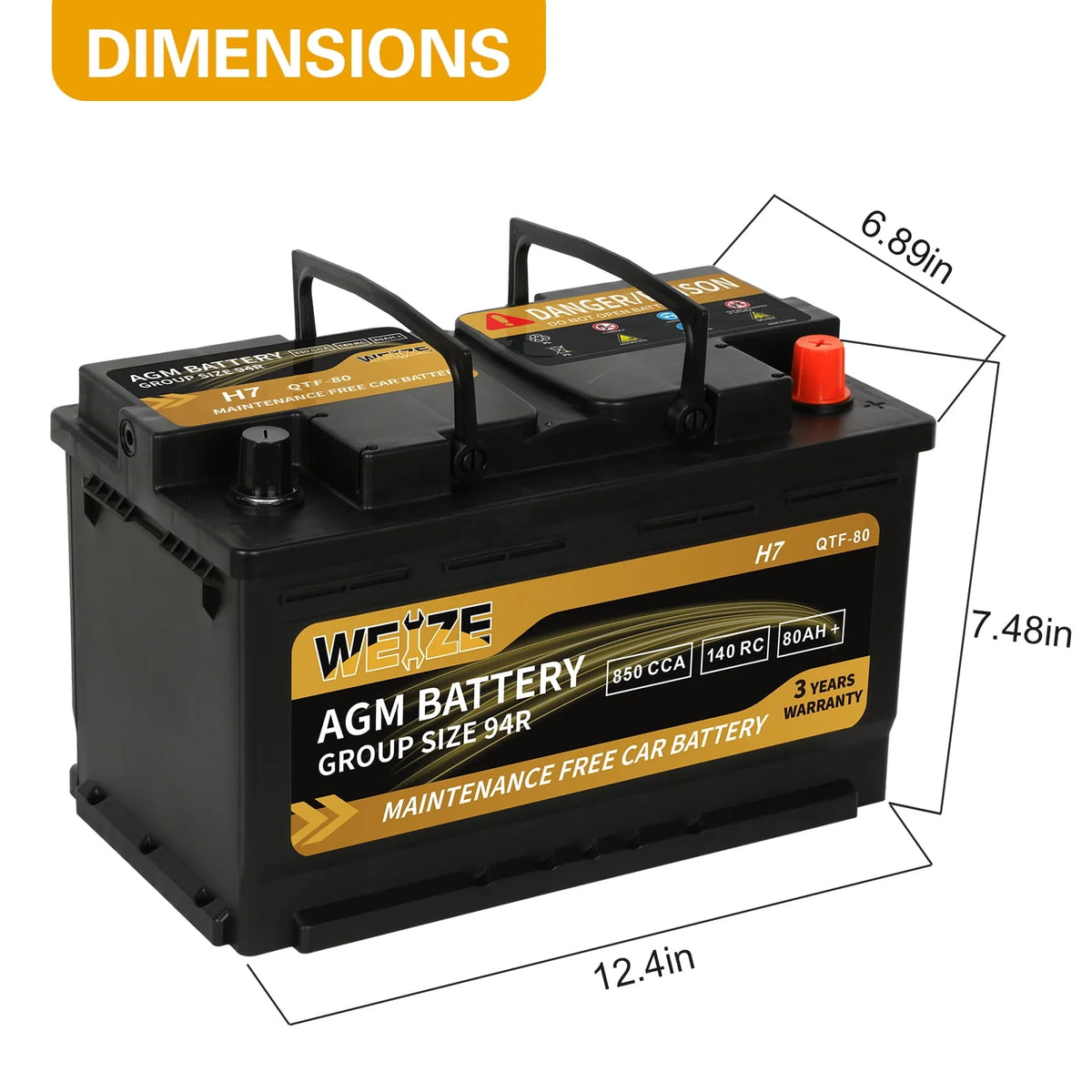 12v 80ah 850CCA Automotive Battery O403394