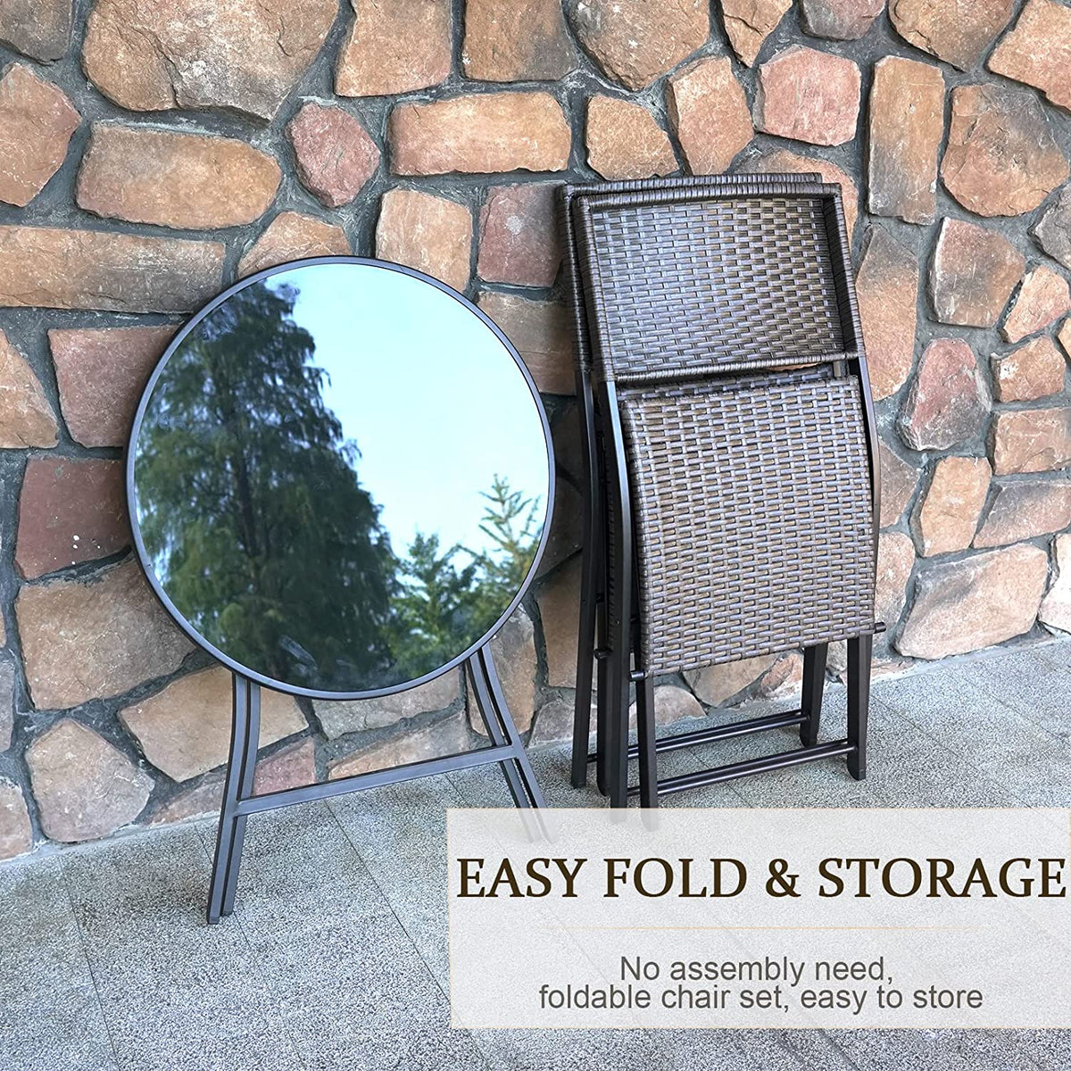 3 Pieces Wicker Patio Bistro Set with Folding Round Table and Chairs F9161