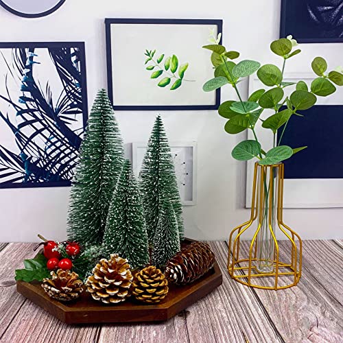 5pcs Miniature Christmas Trees with Snow and Wood Base D5881