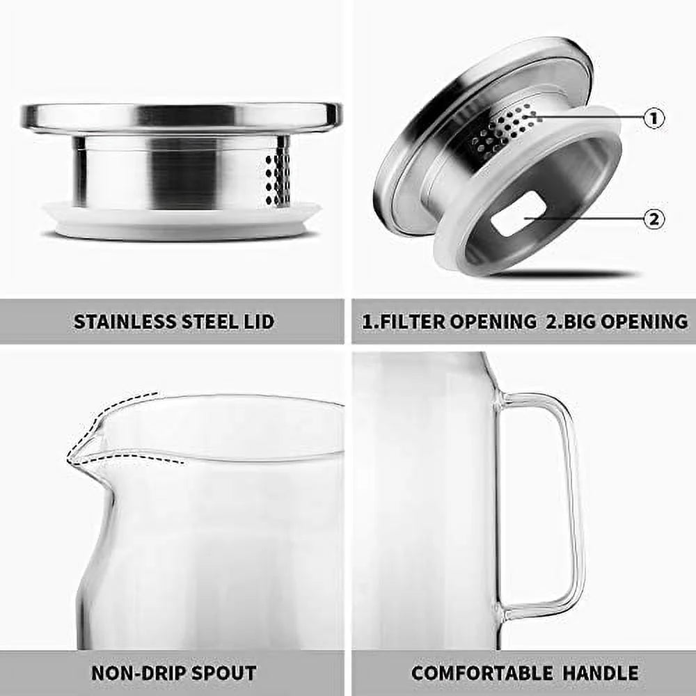 Glass Pitcher with Lid and Handle, 50 oz Borosilicate Glass Carafe F860720