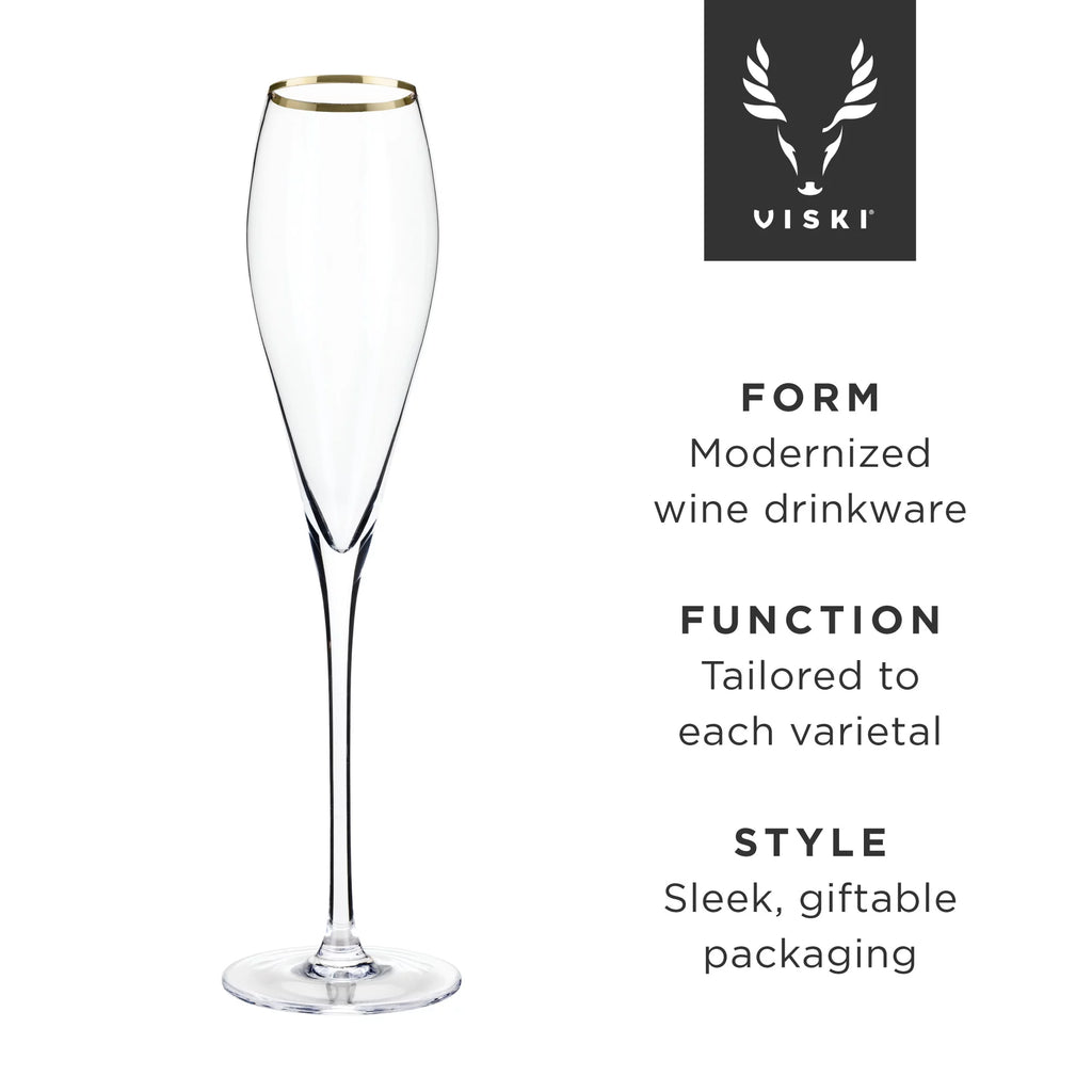 Gold-Rimmed Crystal Champagne Flutes V2764